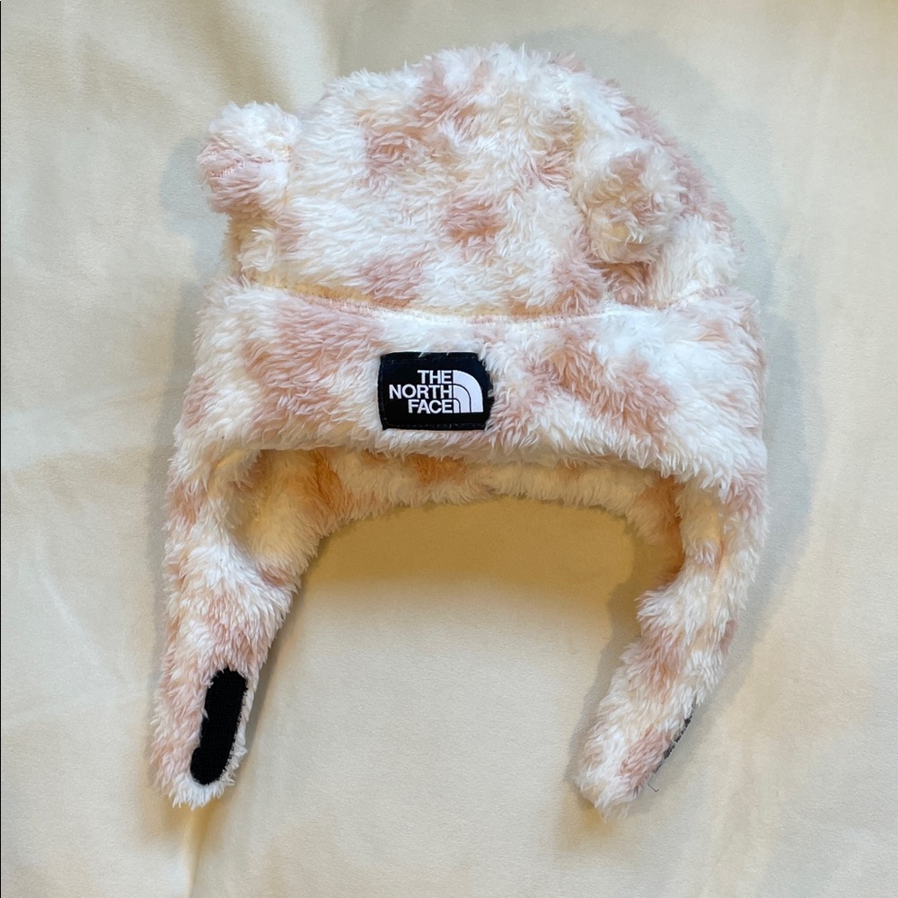 The North Face Kids' Plush Cream and Pink Hat